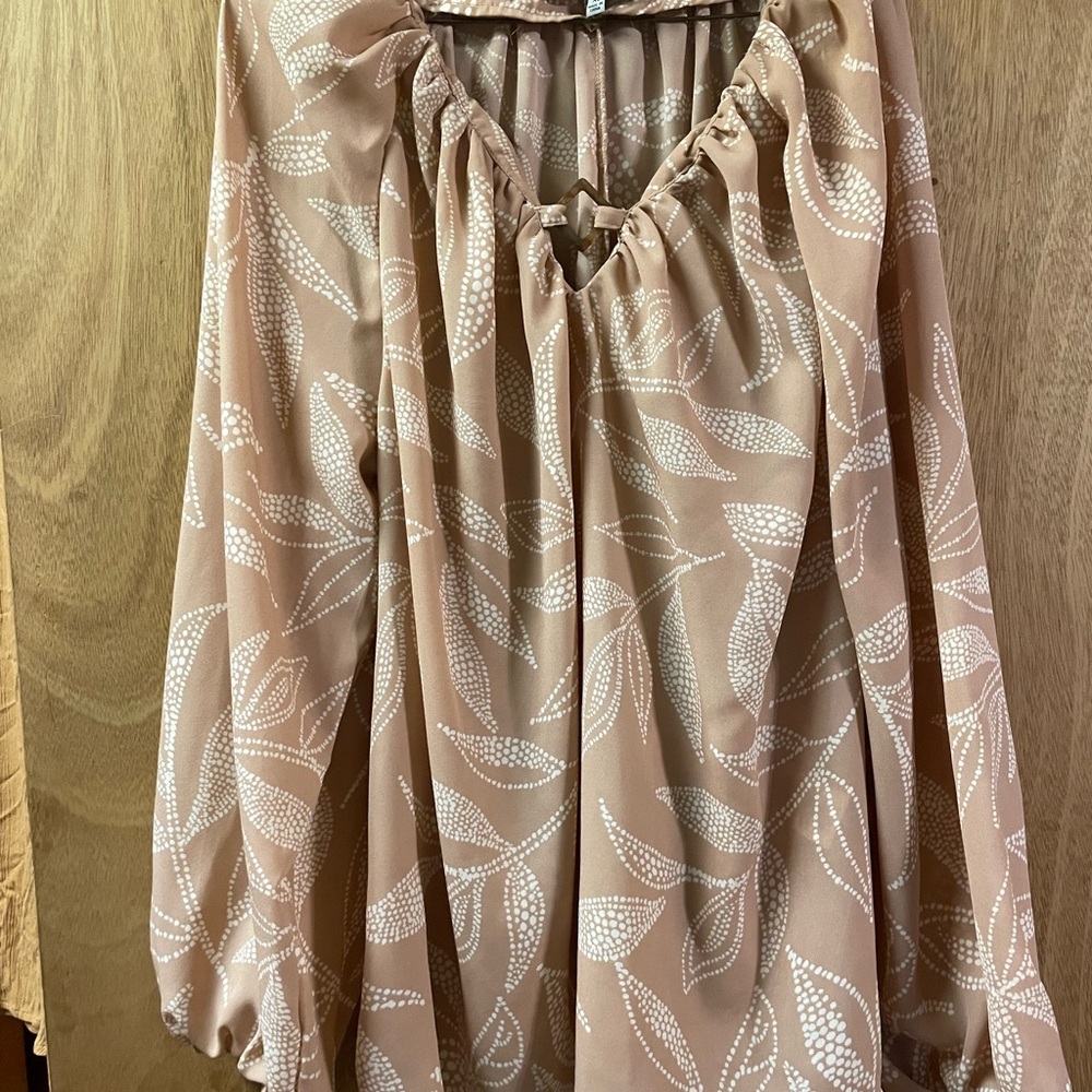 Elegant Tan Blouse with Leaf Pattern